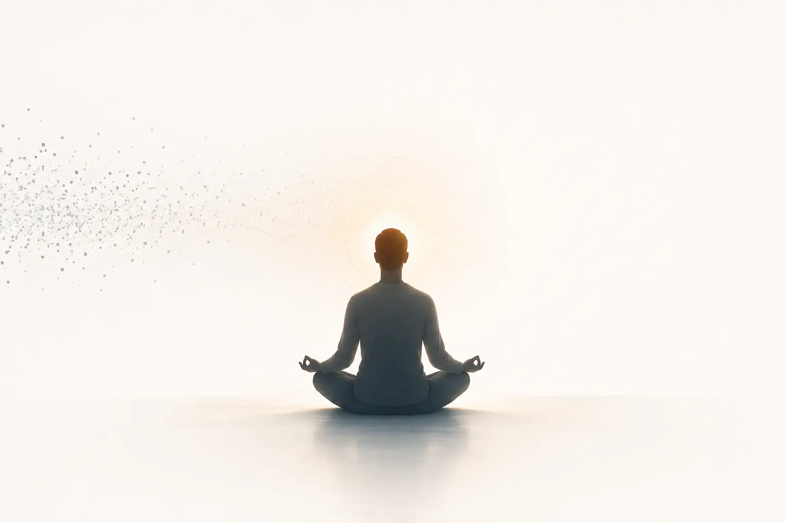Why Meditation Apps Are Losing Users | KYB India Editorial Minimal editorial illustration showing a person meditating peacefully, symbolizing digital wellness, mindfulness, and the future of the wellness industry.