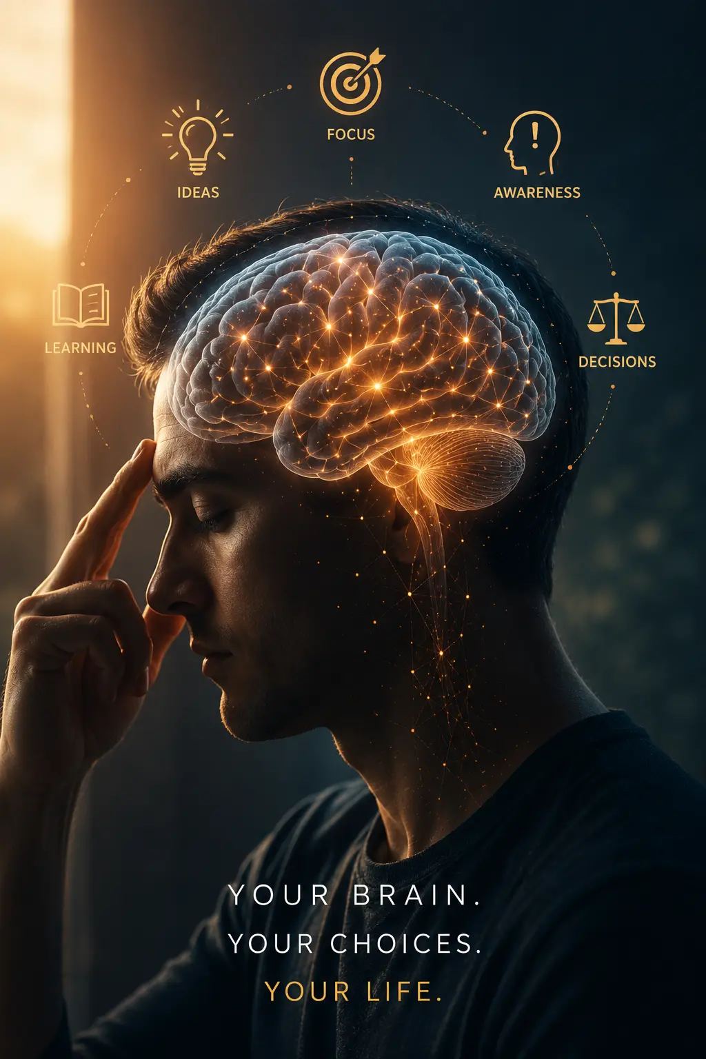Human brain representing thinking, decision making, focus and meaningful action
